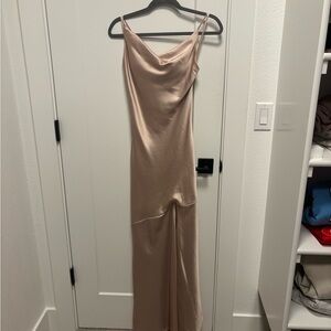 Revelry Kimora satin dress in gold champagne, size 4
